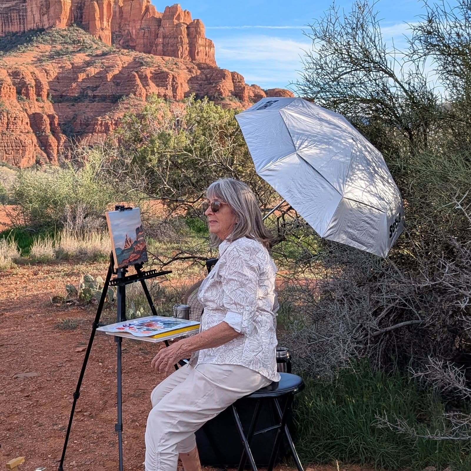 Gail Ann Dishman painting plein air in Sedona